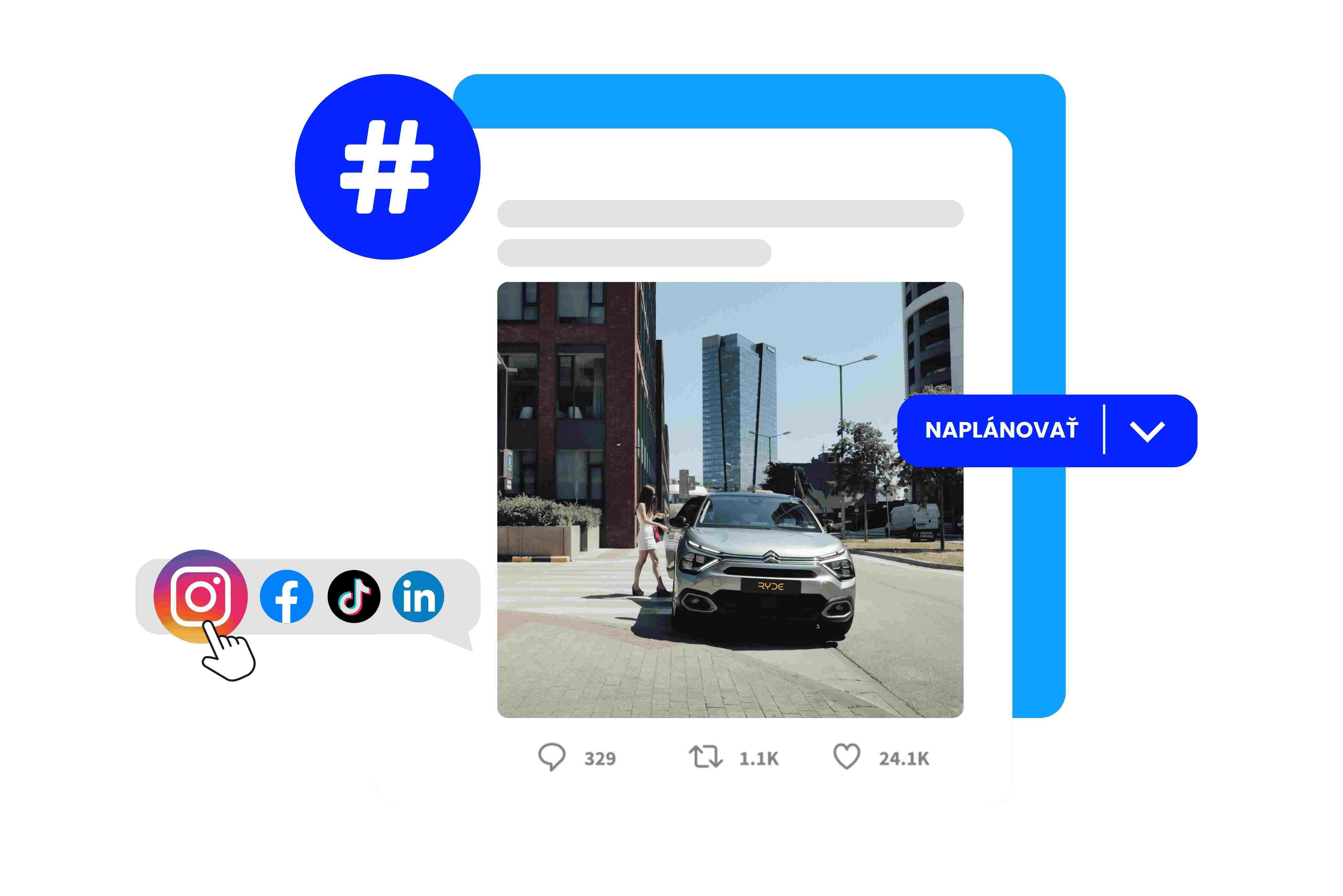 Príspevok na sociálnej sieti zobrazujúci auto.